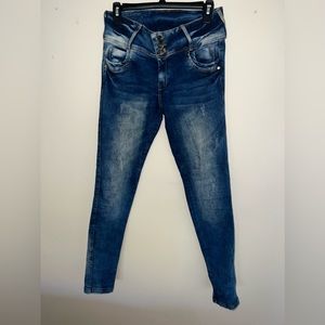Dark blue jeans.